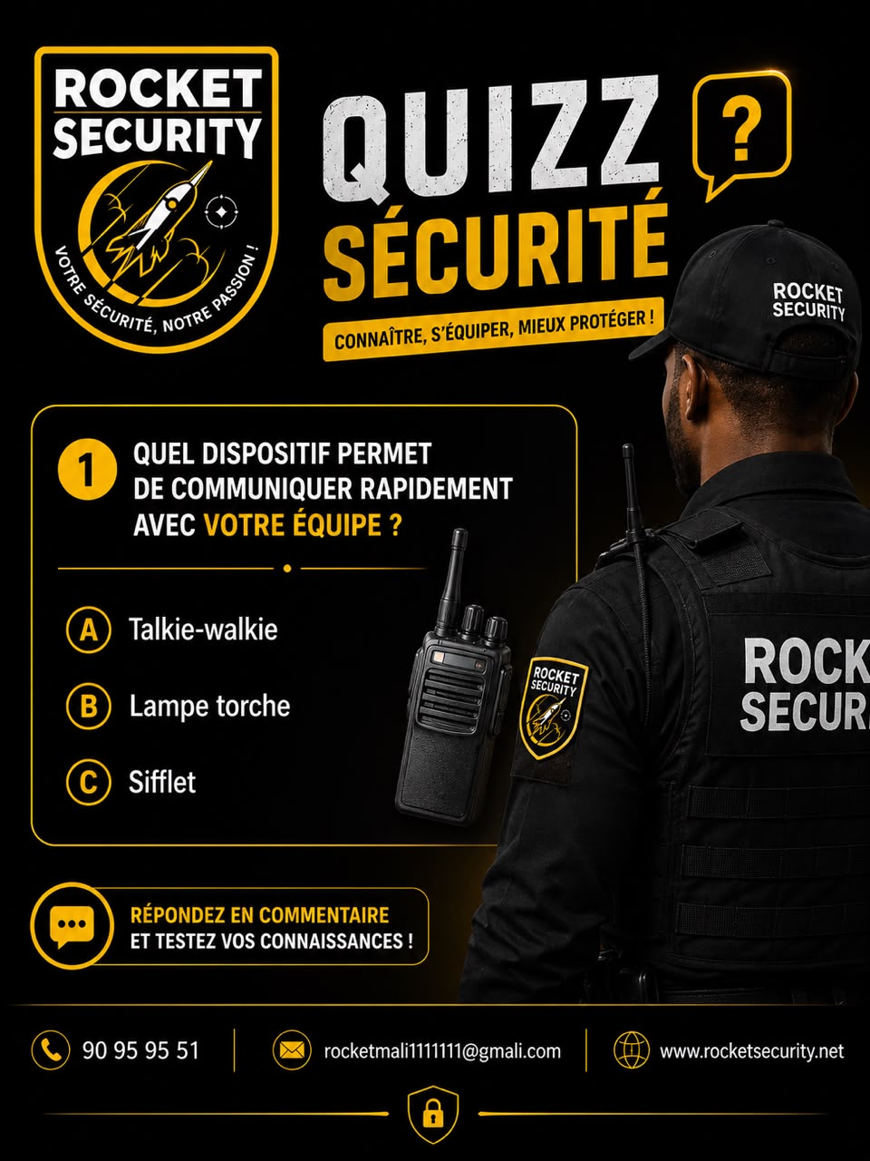 Quiz Rocket Security sur les équipements d'un agent de sécurité